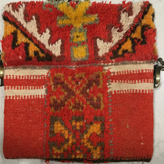Antique and vintage Moroccan rug clutch handbag with long chain