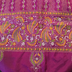 Traditional West Bengali hand-embroidered pure silk kantha shawl scarf throw