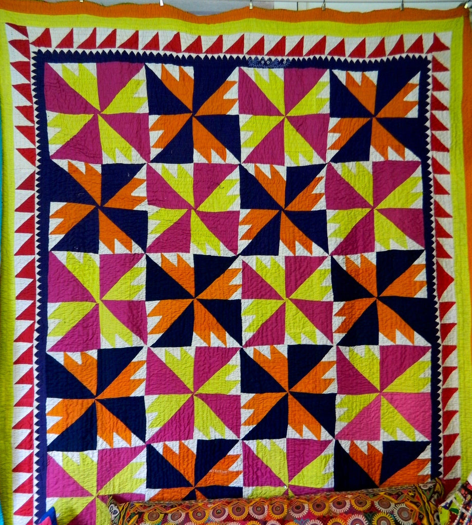 Fully hand-stitched patchwork ralli quilt/throw made by Meghwar women, Sindh, Pakistan