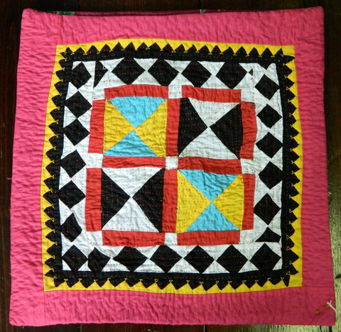 Hand-stitched patchwork and applique CUSHION made by Meghwar women, Sindh, Pakistan