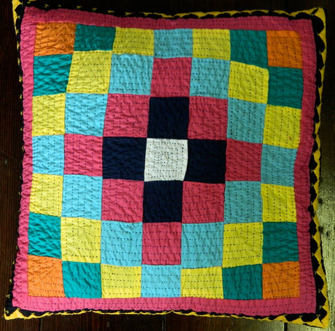 Hand-stitched patchwork and reverse applique CUSHION made by Meghwar women, Sindh, Pakistan