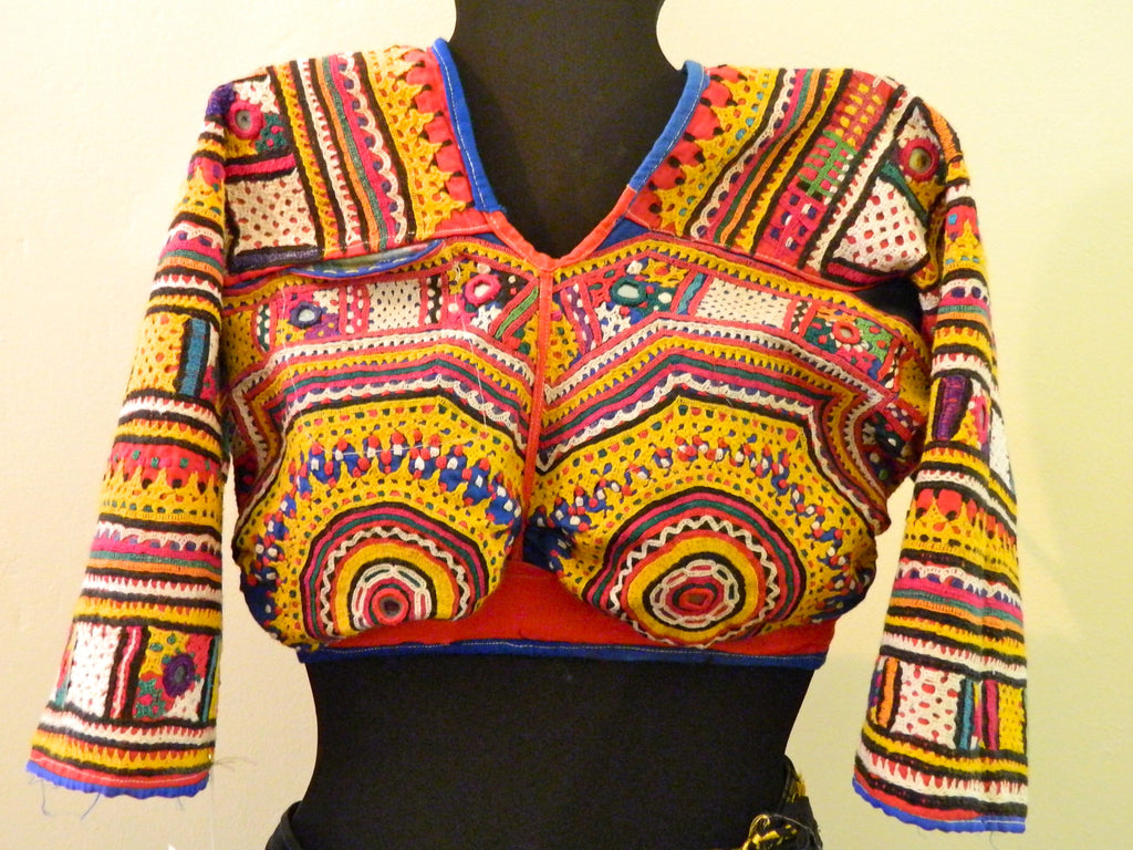 PATEL mid-late 20th century embroidered CHOLI (backless blouse), Gujarat India