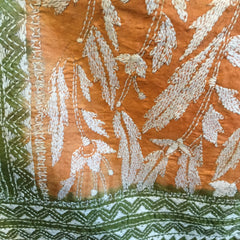 SOLD Traditional West Bengali hand-embroidered pure silk kantha shawl scarf throw