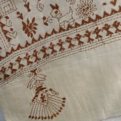 SOLD Traditional West Bengali hand-embroidered, Kantha pure silk scarf or shawl